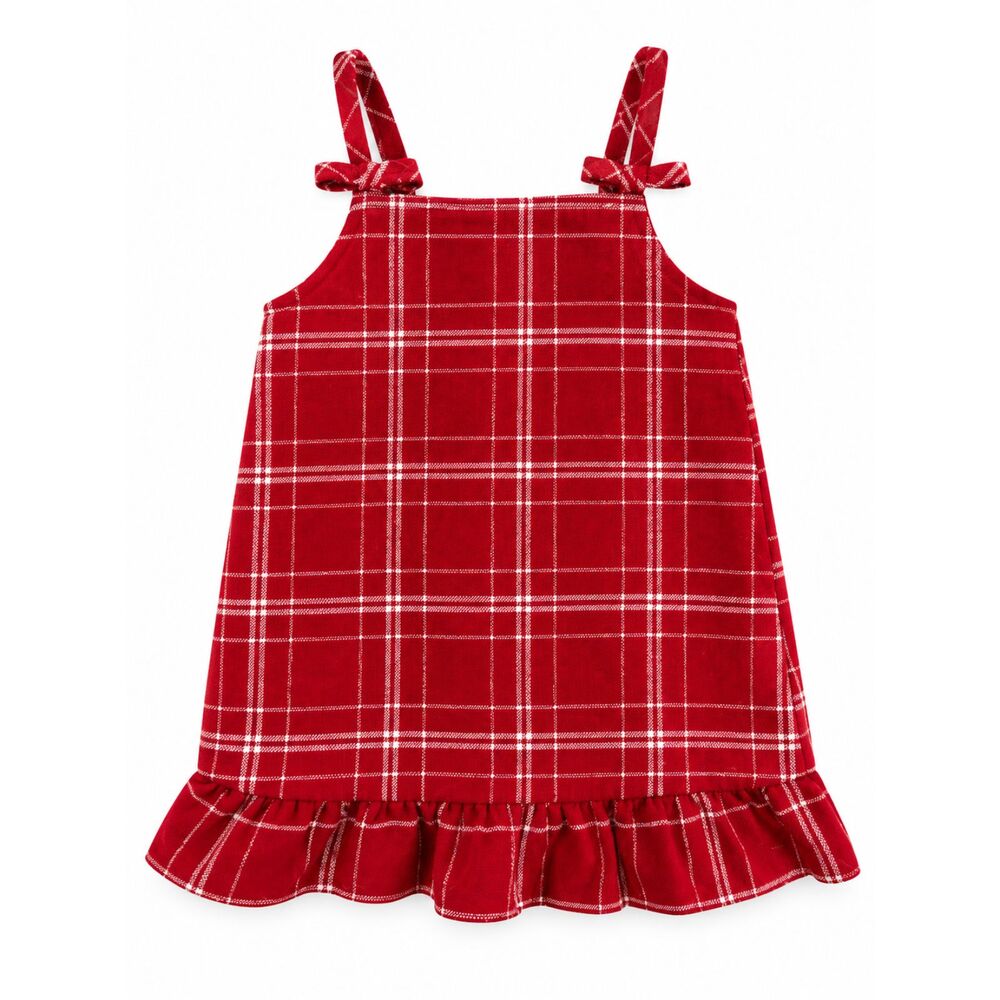 H&M Girls 5T Red Plaid Tartan Dress Ruffle Hem Tie Strap Holiday